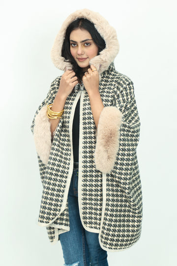 Hooded Fur Cape Shawl